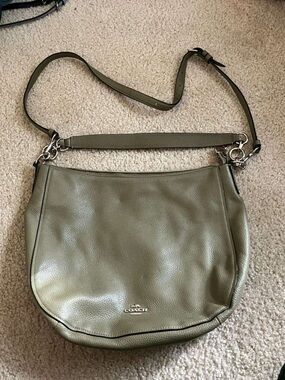 Coach Olive Green Pebbled Leather Shoulder Bag with Adjustable Strap
